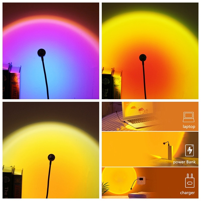 Sunset Lamp USB Rainbow Projector Atmosphere Night Light Home ...