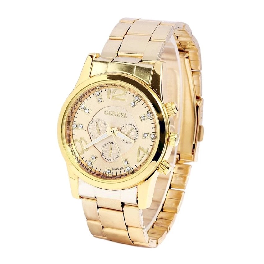 Geneva Chronograph Elegant 178 Watch Gold + Free Watch Box 