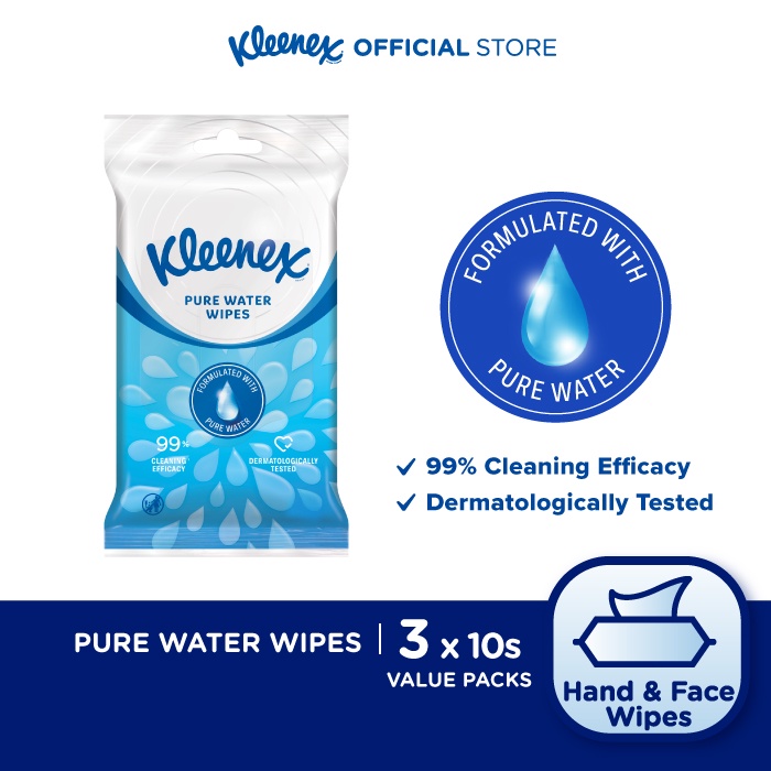 Kleenex Hand & Face Pure Water Multipurpose Wet Wipes (10's x 3 packs) Shopee Malaysia