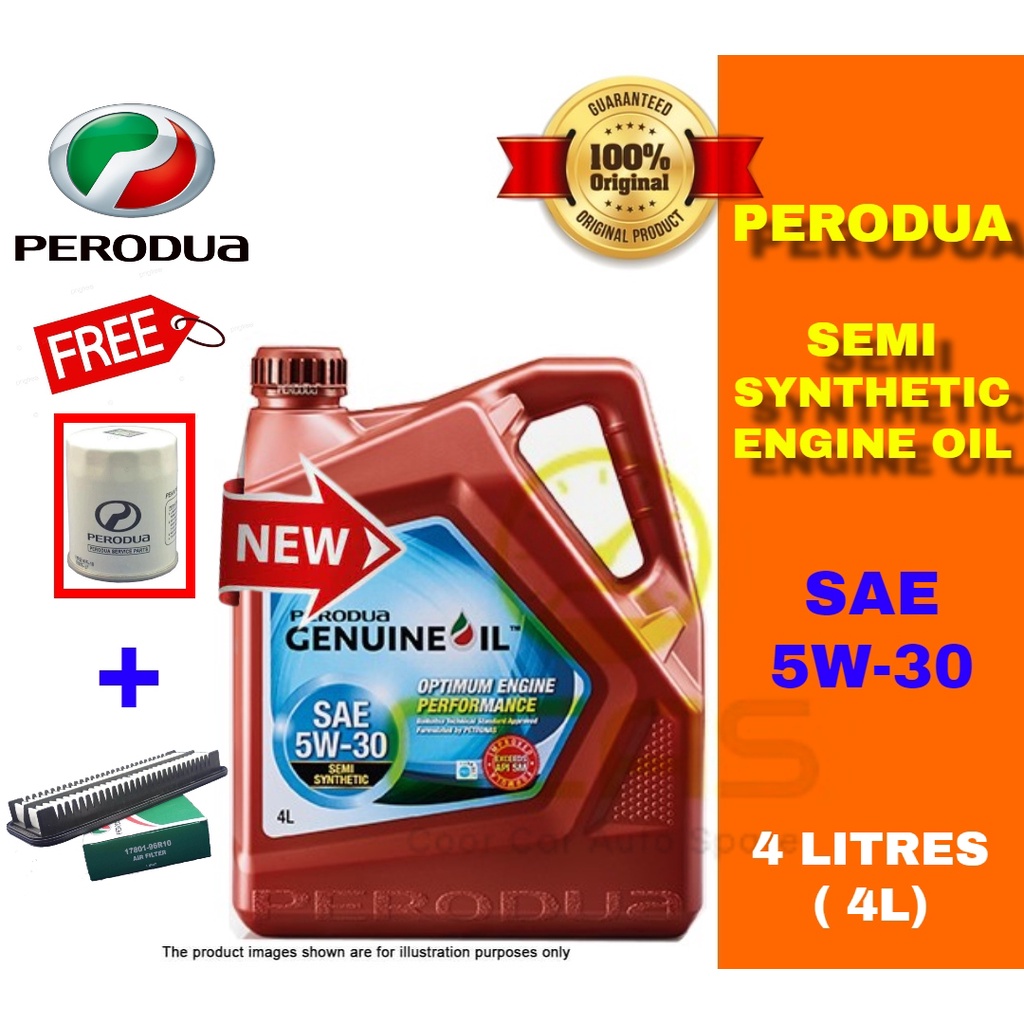 100% Original Perodua Semi Synthetic Engine Oil 5W30 4L FREE Oil + Air ...