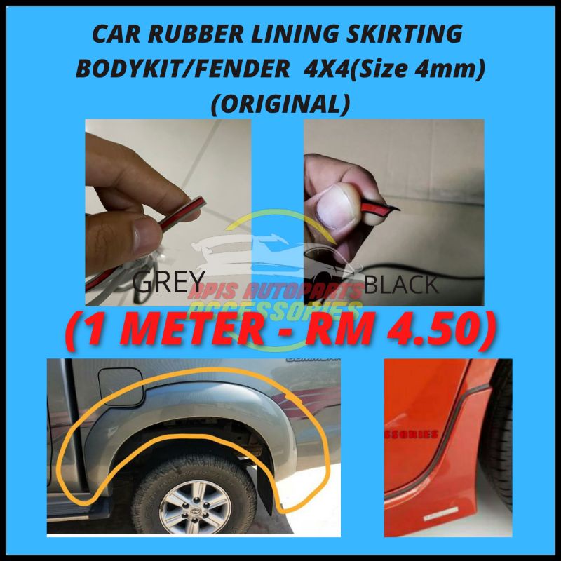 (ORIGINAL)CAR BODYKIT/SKIRTING RUBBER LINING GREY/BLACK SIZE 4mm(1