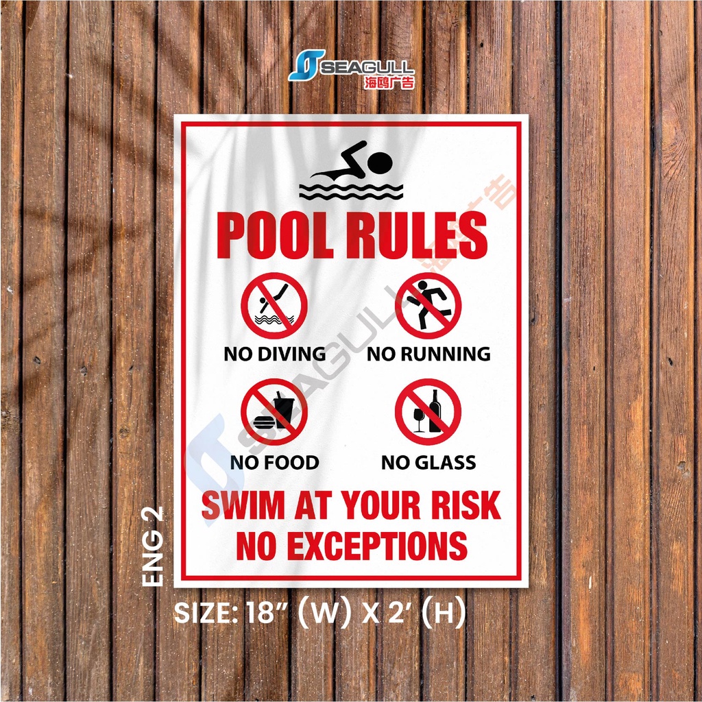 Swimming Pool Safety Signage Kolam Renang Pool Rules Sticker with Board ...