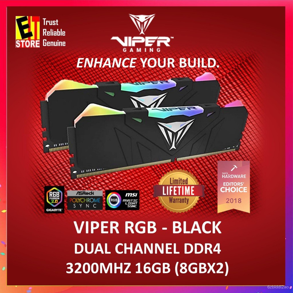7H0H PATRIOT VIPER RGB GAMING RAM DDR4 16GB (2 x 8GB) 3200MHz Kit w ...