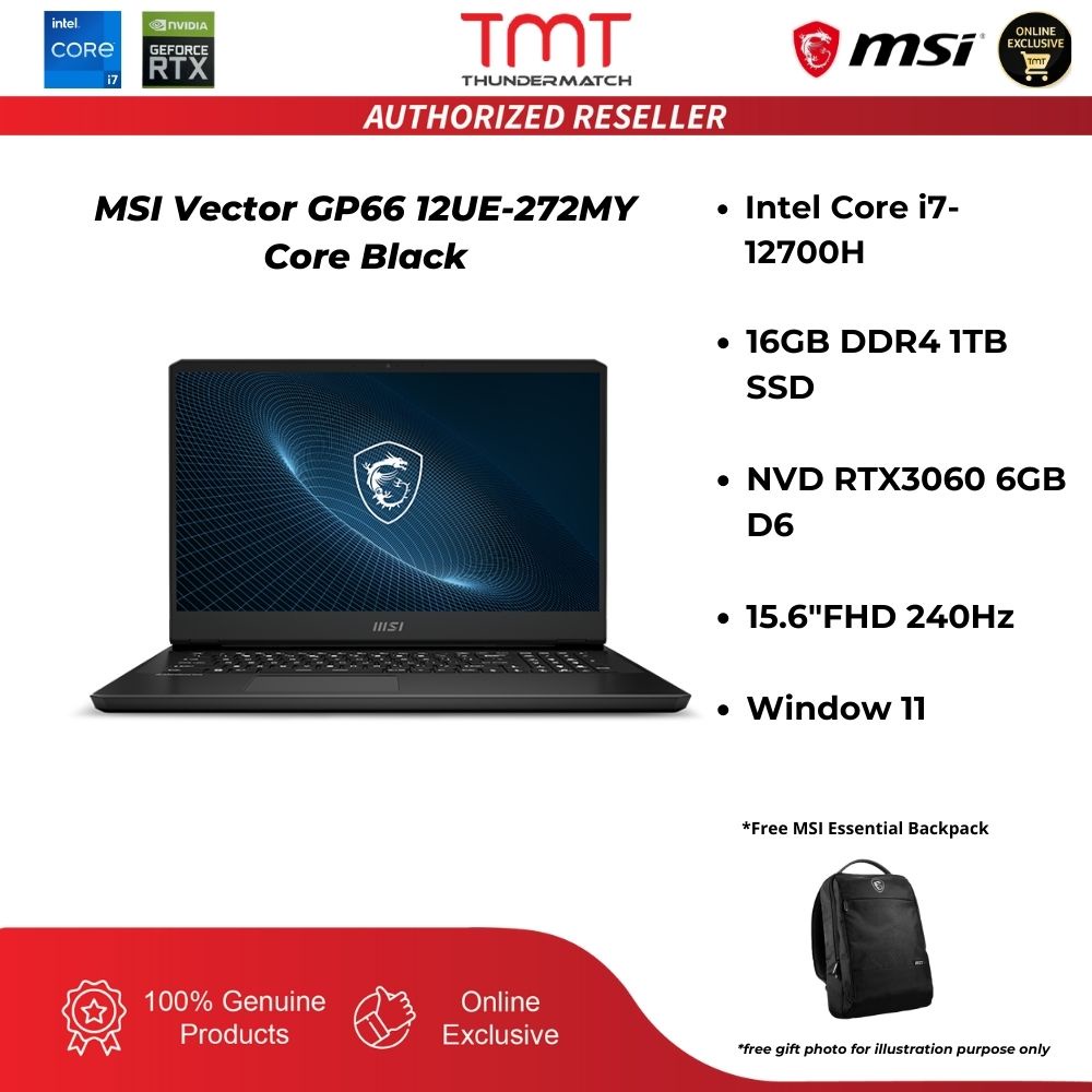 MSI Vector GP66 12UE-272MY Gaming Laptop (Core Black) | i7-12700H |16GB ...