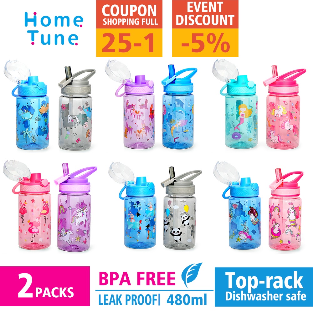 [2-Pack]Cute Water Bottle for School Kids Girls, Narrow-necked square ...