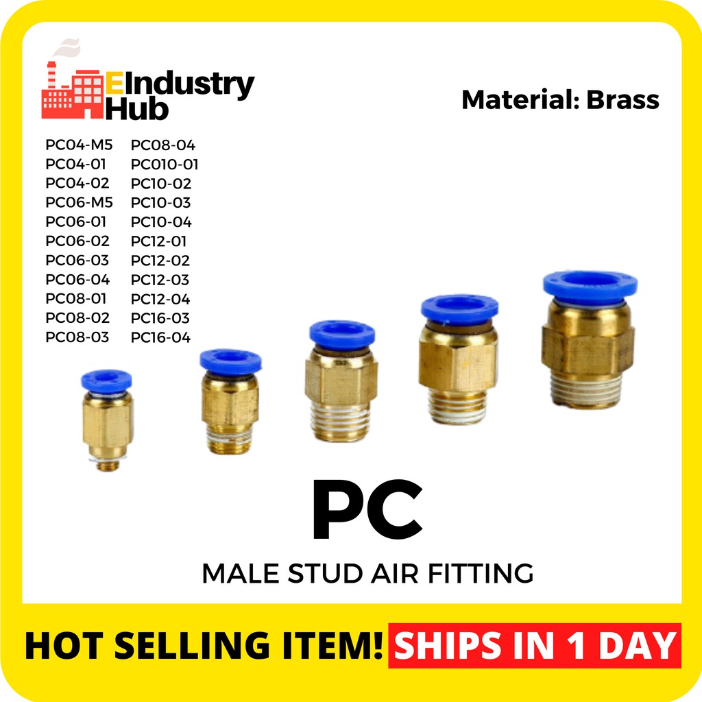 Brass PC Pneumatic Male Air Fitting Socket Push In Fitting (PC06M5