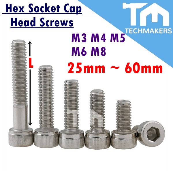 M3 M4 M5 M6 M8 Hex Socket Cap Head Screws 304 Stainless Steel Allen Bolt Din912 L 25mm ~ 60mm 4903