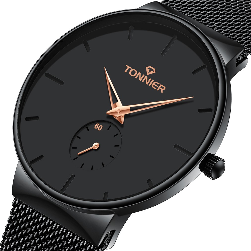 TONNIER 1289 Mens Sports Watches Top Brand Luxury Ultra Thin Casual Waterproof Sport Watch Quartz Full Steel Men Watch