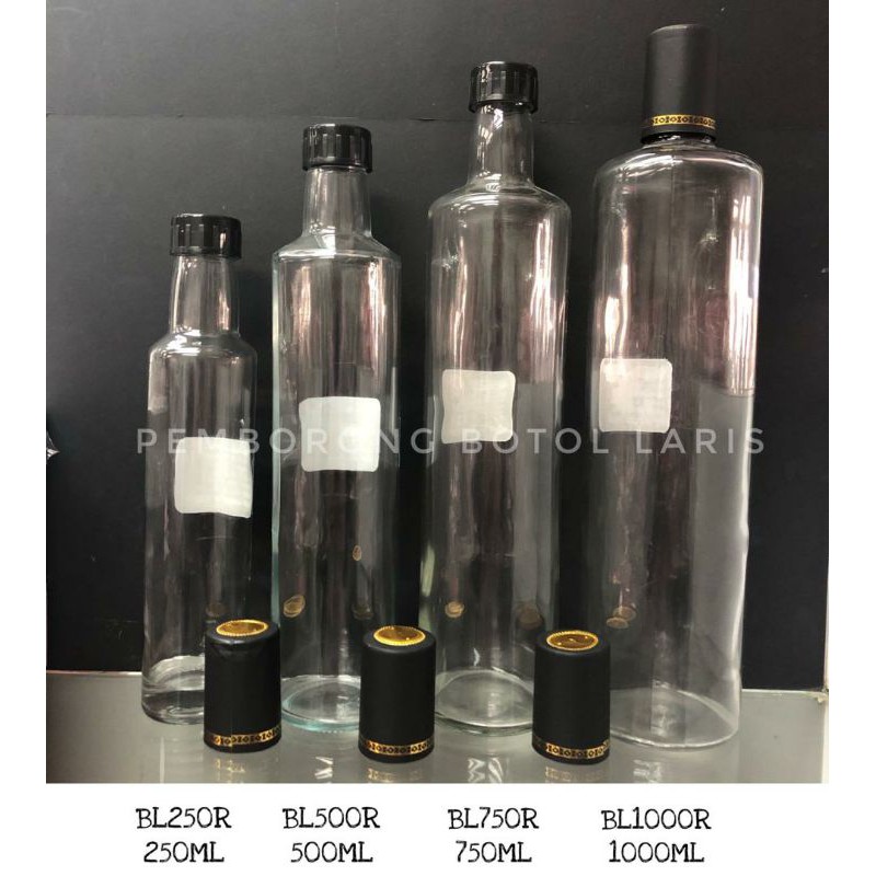 [READYSTOCK] BOTOL KACA ROUND 250ML/500ML/750ML/1000ML FREE SHRINK SEAL ...