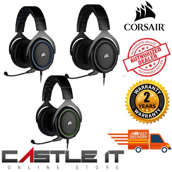 Corsair HS50 PRO STEREO Gaming Headset CARBON BLACK GREEN BLUE for PC PS4 XBOX ONE NINTENDO SWITCH MOBILE DEVICES