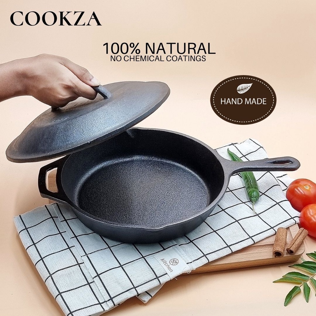 Cookza Handmade Preseasoned Pure Cast Iron Skillet Cast Iron Pan 15cm 30cm Free Silicone 