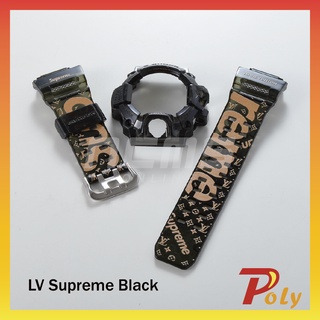 Vcustom) GA700 CUSTOM PRINTING  LV SUPREME  BLACK BAND AND BEZEL WATCH  STRAPS