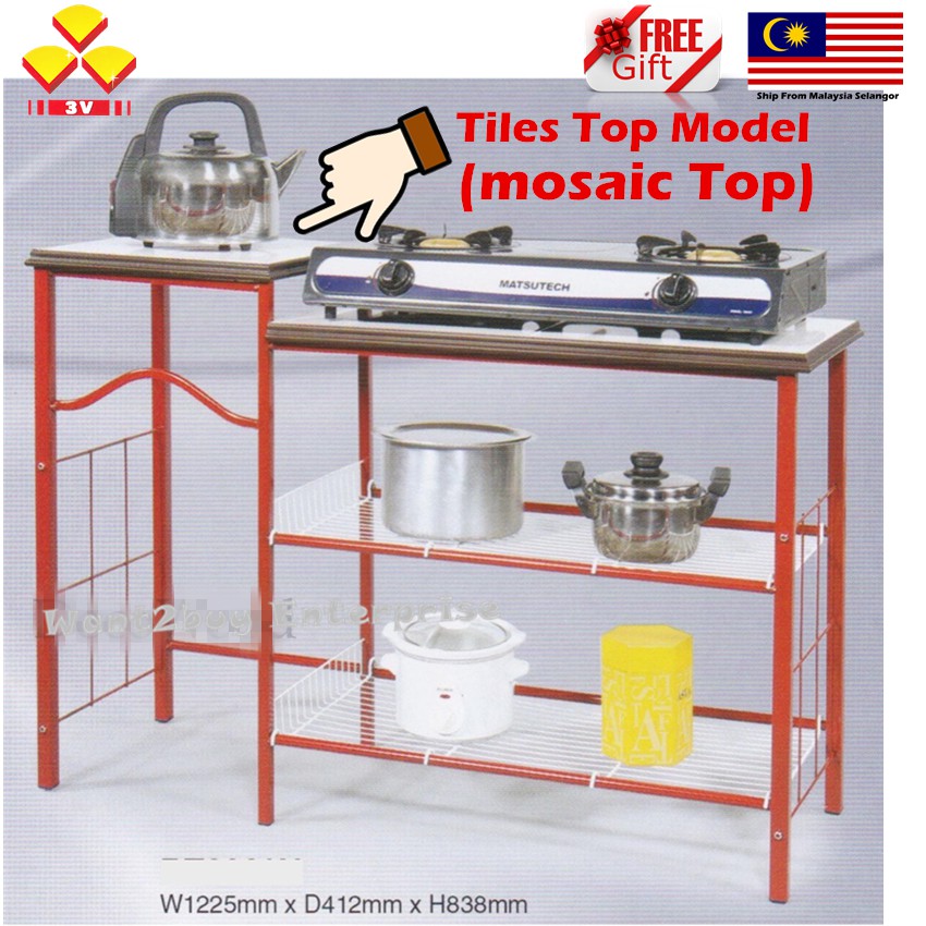 🇲🇾 🔥3V Tile Top Powder Coated Metal Stove Rack Mosaic Top Multipurpose ...