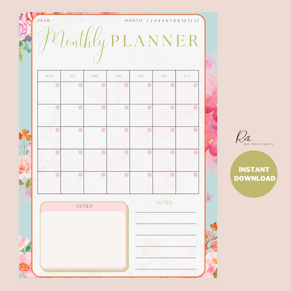 B01 Printable Planner | 2023 Digital Planner PDF | Daily/Weekly/Monthly