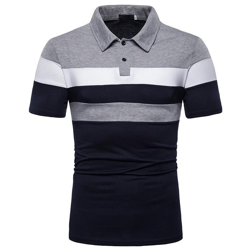 Fashion Short-sleeved Striped Polo Shirt Color Matching Casual Men's ...