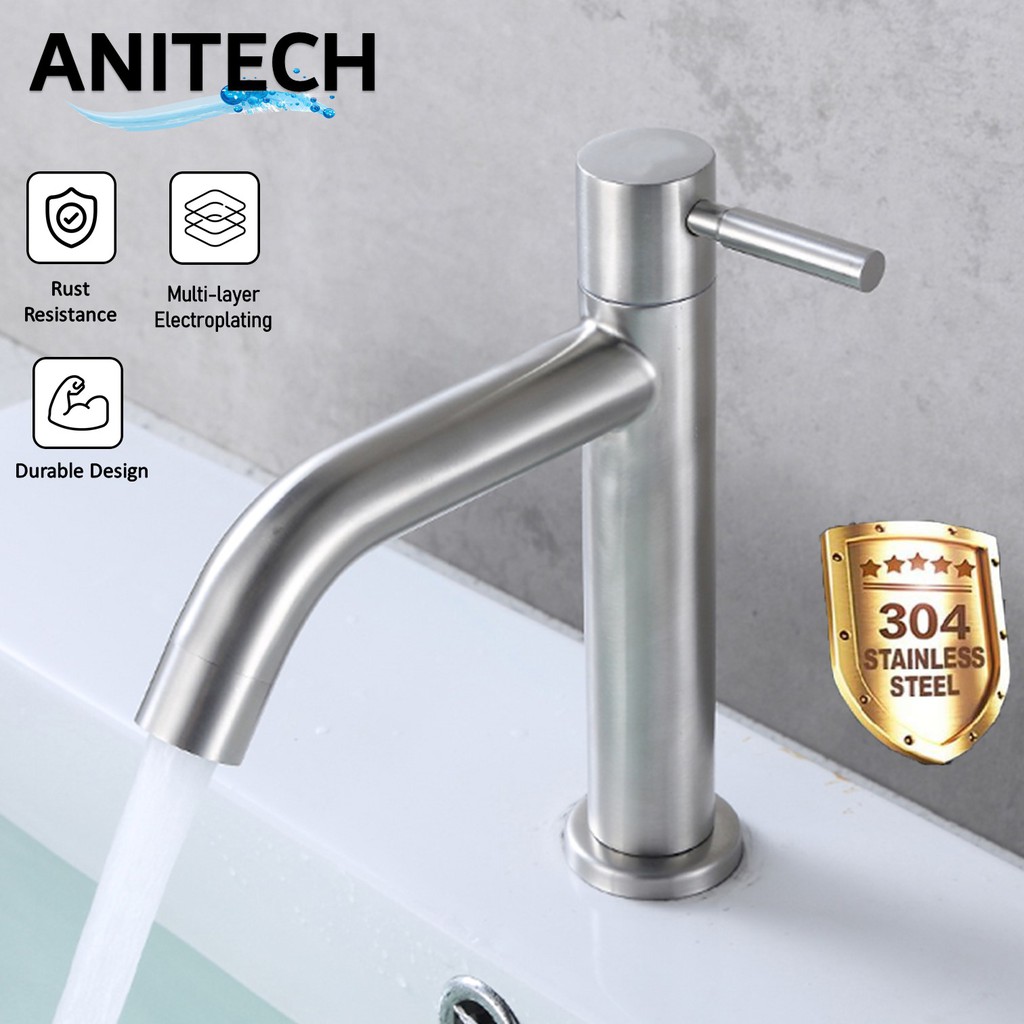 ANITECH Stainless Steel SUS 304 Bathroom Faucet Basin Sink Tap Bib Tap ...