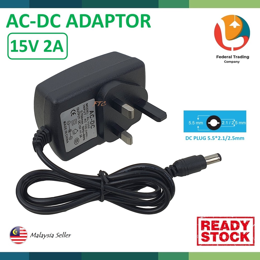 Universal AC-DC 15V 2A Power Supply Adaptor Adapter Penyesuai Bekalan ...