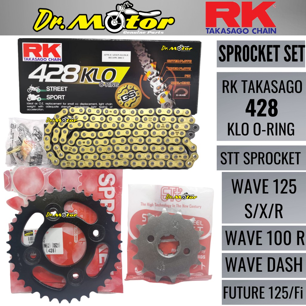 HONDA WAVE FUTURE ALPHA DASH RK JAPAN 428 KLO ORING CHAIN RANTAI GOLD ...