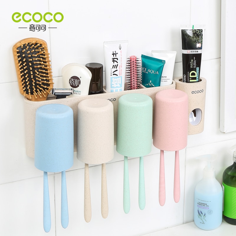ECOCO 2/3/4 Cup Toothbrush Holder Wall-mount Toothbrush Toothpaste Cup ...