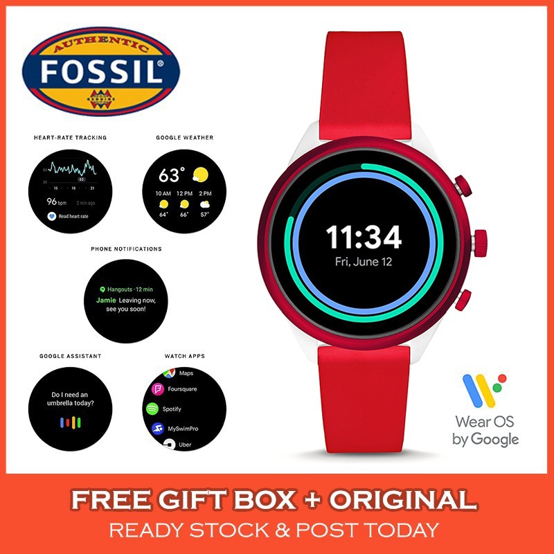 OFFICIAL WARRANTY Fossil FTW6052 Sport Red Smartwatch 43mm Men Women Unisex Watch Jam Tangan Lelaki Perempuan Wanita