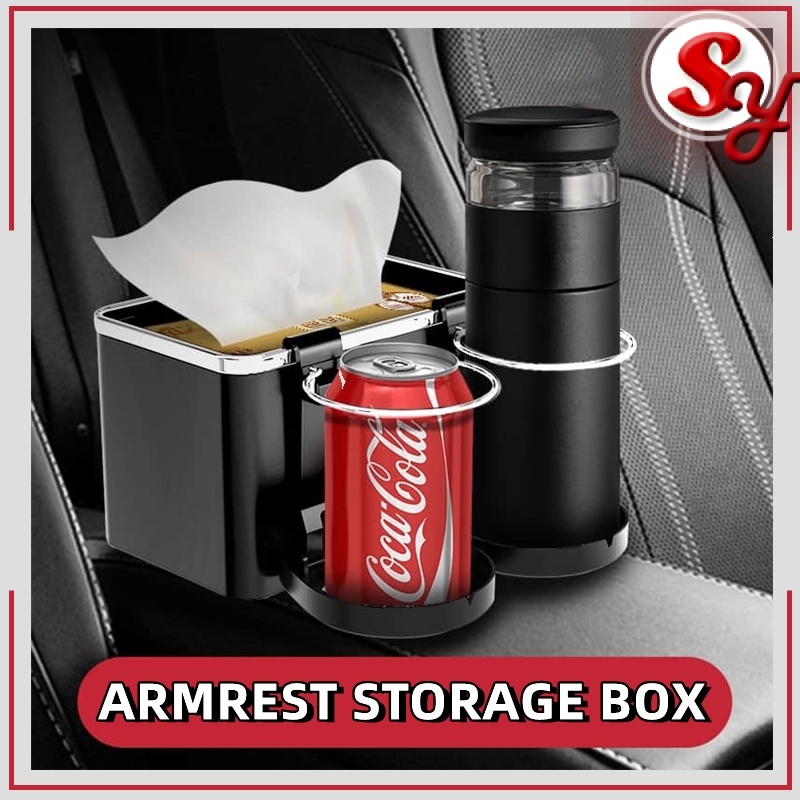 Car Armrest Storage Box Multifunctional Tissue Box Foldable Cup Holder