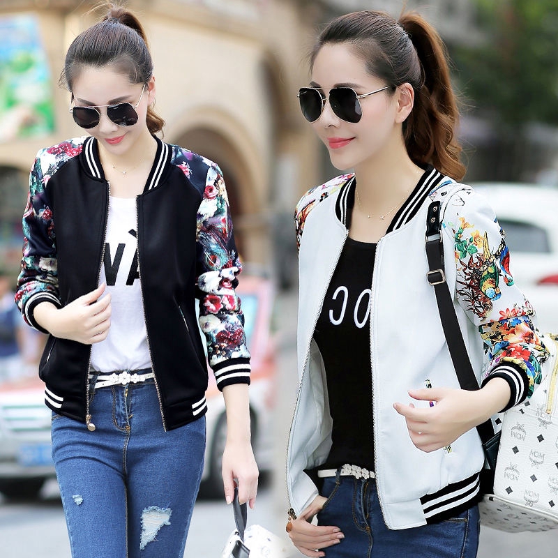 Jacket Women Jaket Floral Women's Coat Printed Zip Top fashion Female ...