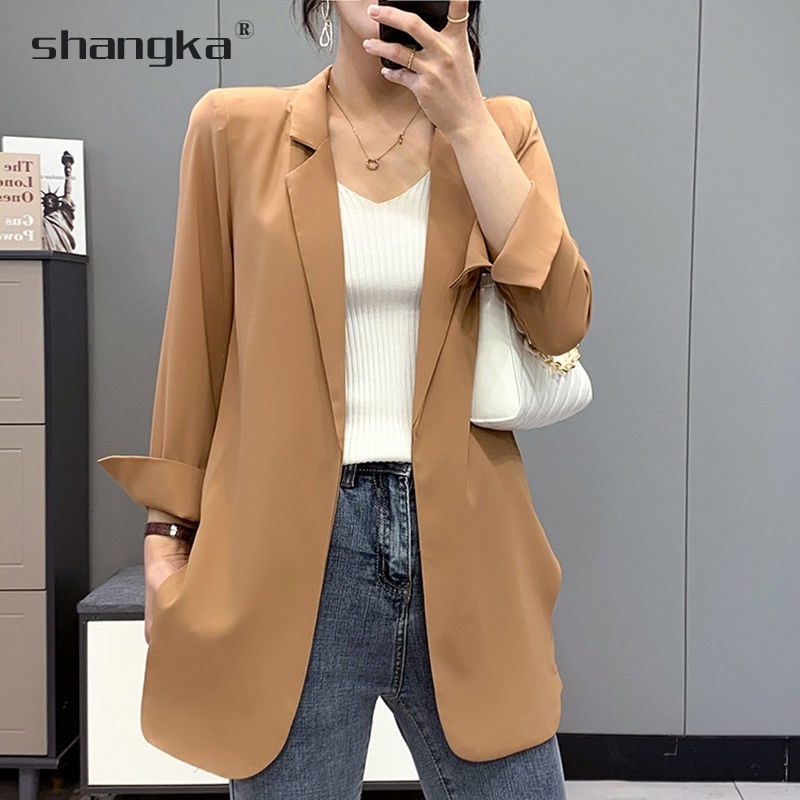 Loose Thin Style Plain Color Drape Chiffon Blazer Suit Jacket for