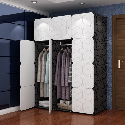 WHITE BLACK 12 cube White DIY Multipurpose Wardrobe Cabinet Clothes Storage Organizer Almari Baju Plastik Serbguna Rak
