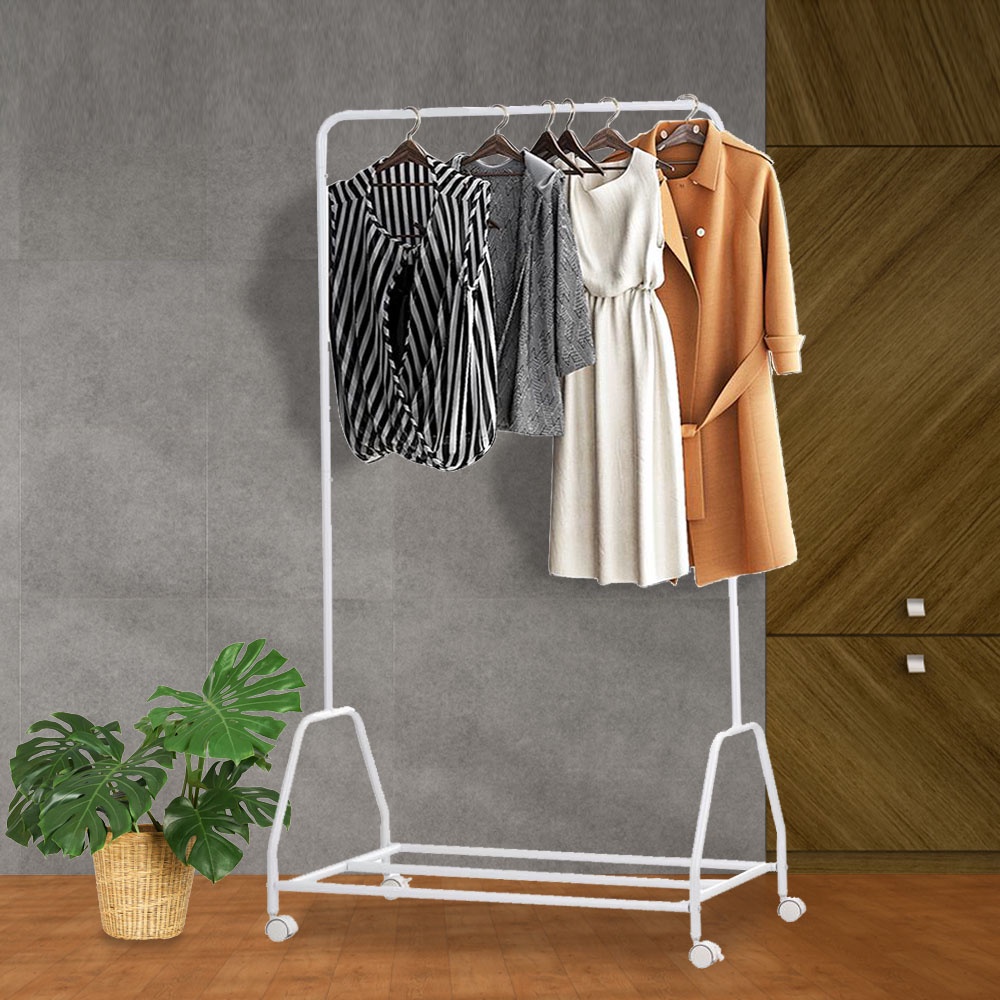 Homebase PLIM Single Steel Bar For Clothes Hanging And Storage Utensils 85x45x158cm In White