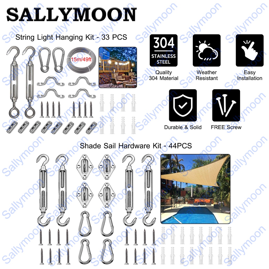 Shade Sail Hardware Kit/String Light Suspension Hanging Kit Mounting