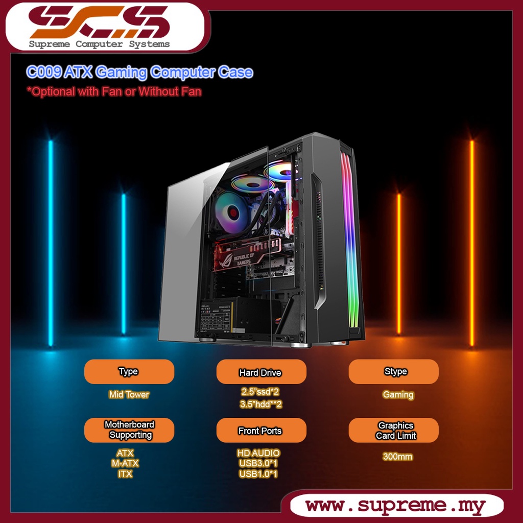 C009 ARGB Fans ATX Gaming PC Case Open Tempered Glass (OPTIONAL 4 RGB ...
