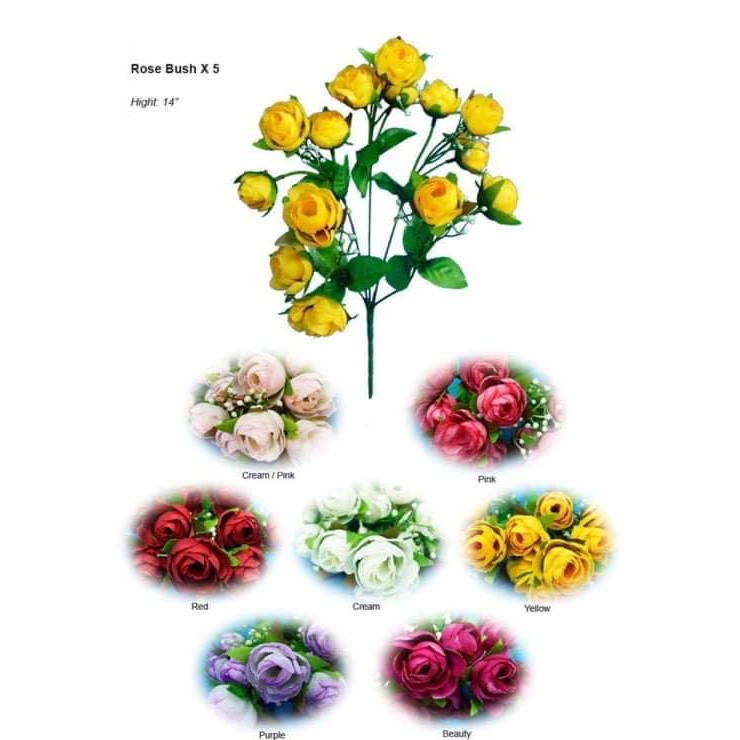 15 Buds Artificial Mini Rose Bush / 15 Kuntum Bunga Mini Rose Tiruan ...