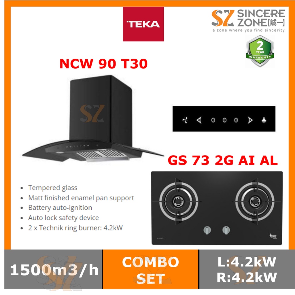 TEKA NCW 90 T30 CHIMNEY HOOD SELF CLEANING HOOD (1500m3/h) + HOB GS73