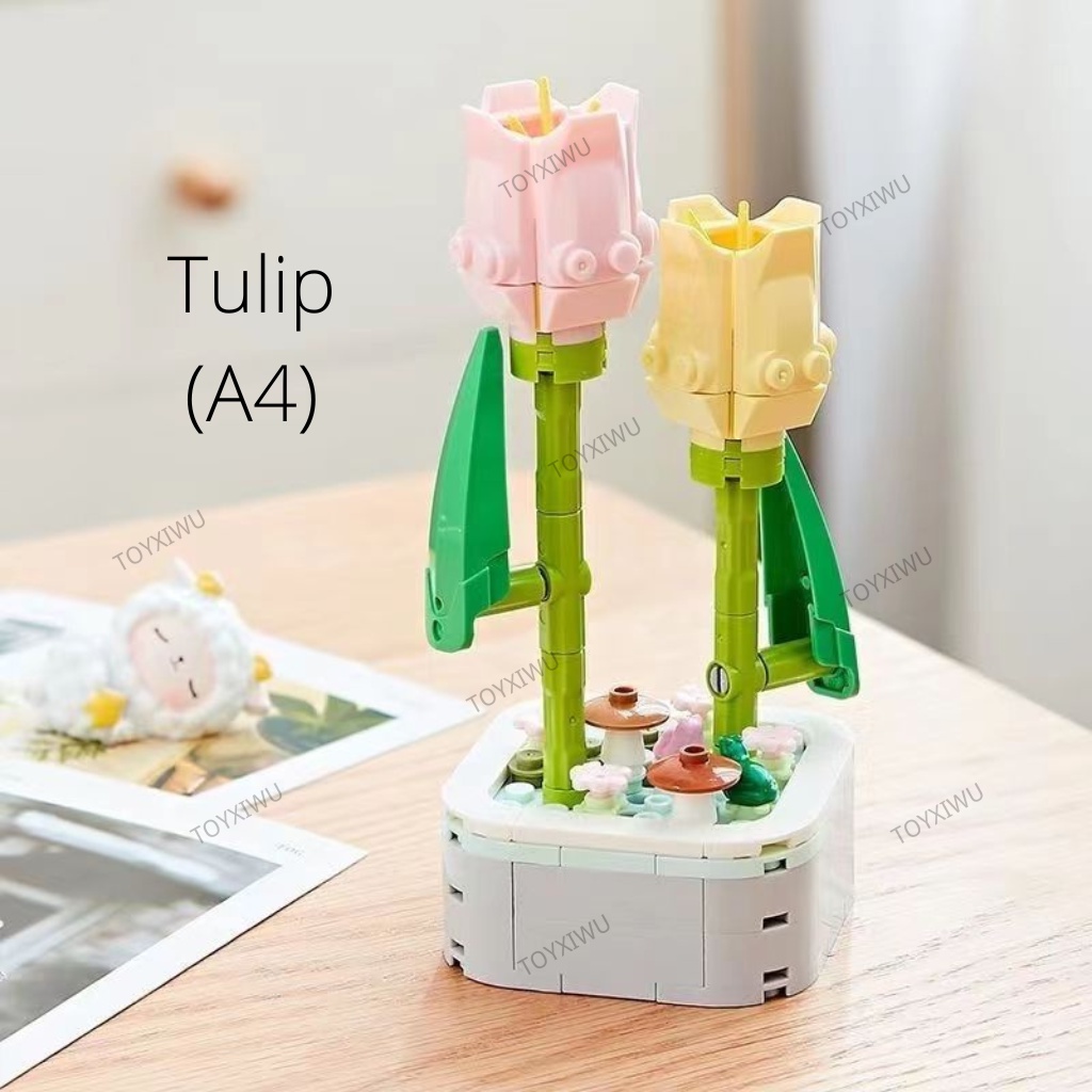 ZuanMa Block Flower With Vase Table Plants building block brick ...