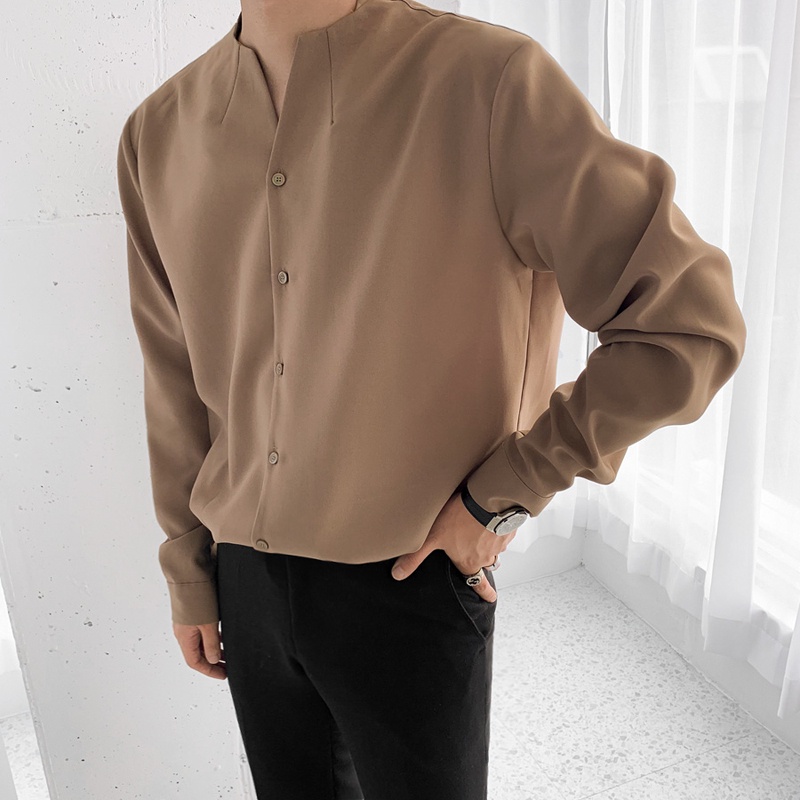 Mandarin Collar Shirt Korean Shirt Men Fashion Stand Collar Long Sleeve ...
