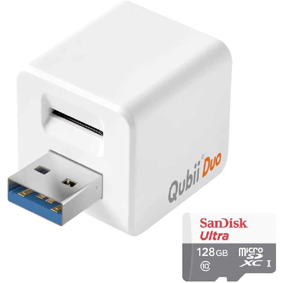 Qubii Duo Photo Storage Device for iPhone & Android Phone with 128GB