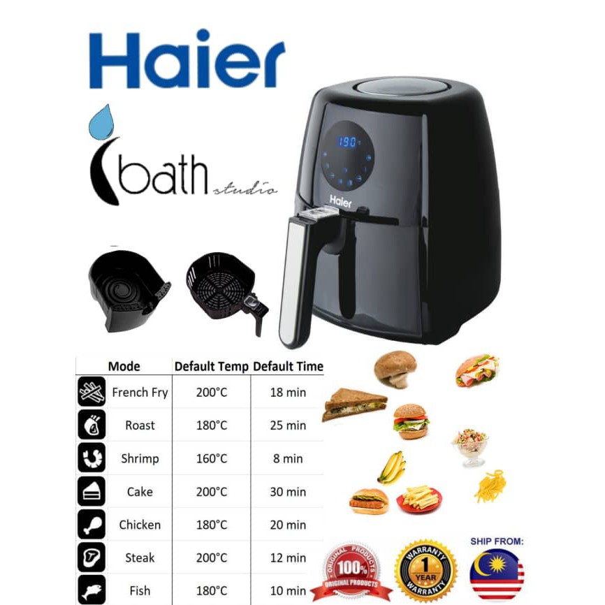 Haier 2021 NEW Digital Electric Air Fryer 2.5L With Touch Control LED Panel HAAF253 Shopee