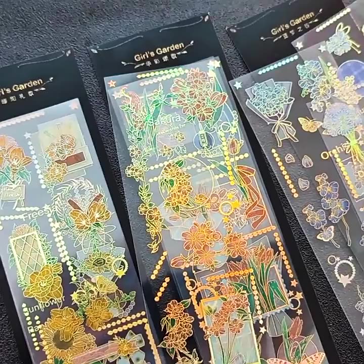 PET Bronzing Flowers Series Stickers Waterproof Stickers DIY ...