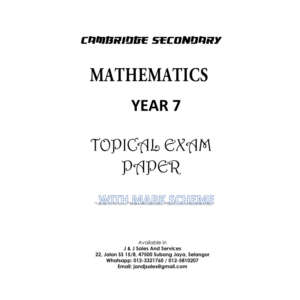 Cambridge Secondary Year 7 Mathematics 『Topical』 Exam Paper | Shopee ...