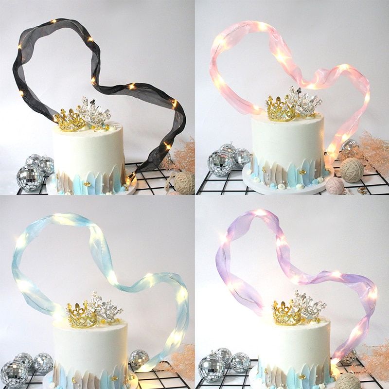 Colourful ribbon birthday cake topper with LED & iron wayar | Shopee ...