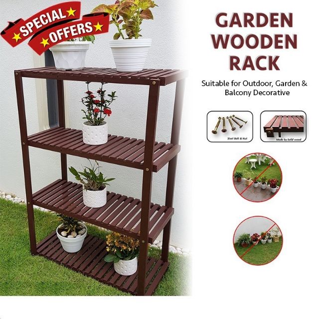 Solid Meranti Wooden Rack Garden Flower Pot Multilevel Ready Stock ...