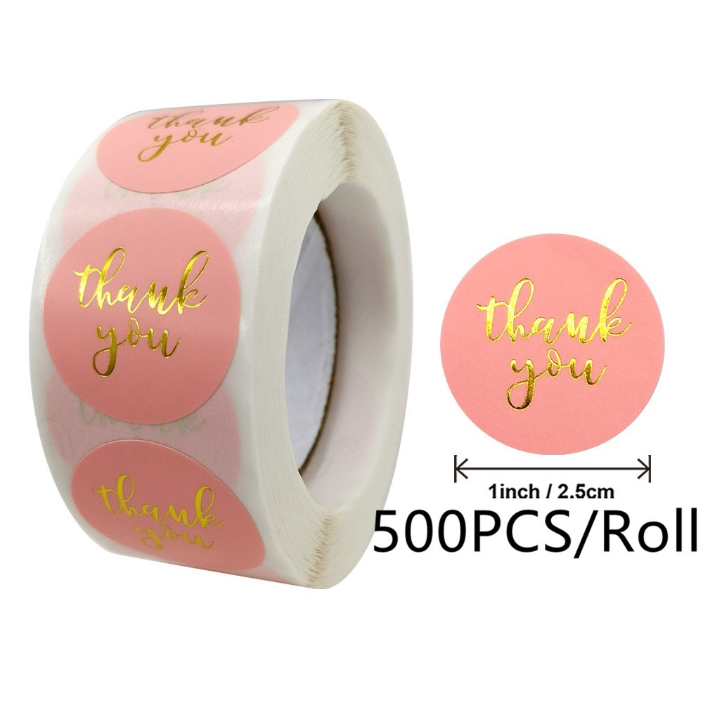 500pcs 1inch Pink Gold Thank You Stickers For Envelope Sealing Labels