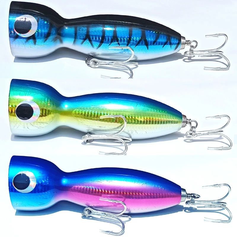 Top water fish lure popping.wooden popper kayu 150g free hook