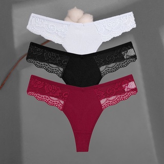 FINETOO 3pcs/Set Women's Cotton Thong Lace Bikini Panties S-XL Soft Female  Lingerie