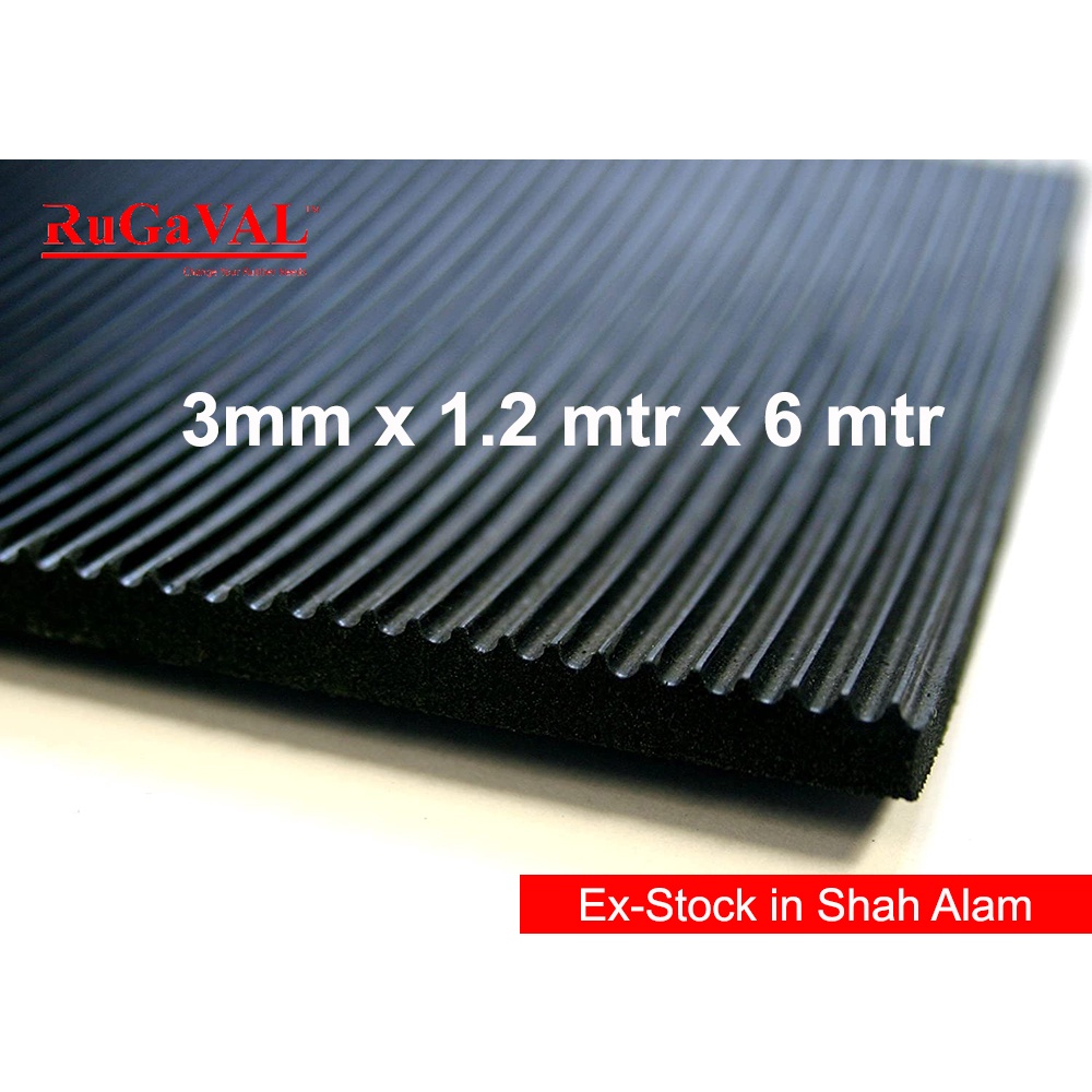 Ribbed Rubber Mat, Size: 3mm x 1.2mtrW x 6mtrL, Corrugated Rubber Mat ...