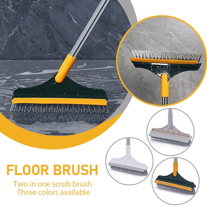 Floor Scrub Brush 2 In 1 Long Handle Bathroom Wiper Stiff Bristle Window  Squeegee Magic Broom Floor Mop Tub Tile Cleaning - AliExpress