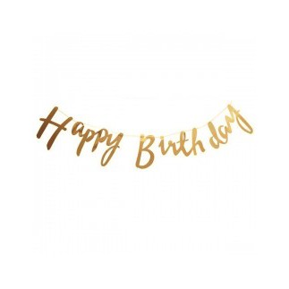 Happy Birthday Metallic Gold Cursive Banner Birthday Celebration ...