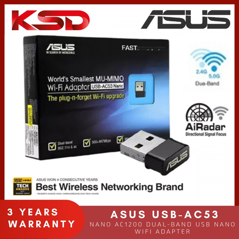 Asus USB-AC53 NANO USB Wifi Adapter MU-MIMO AC1200 Nano Dual-band USB ...