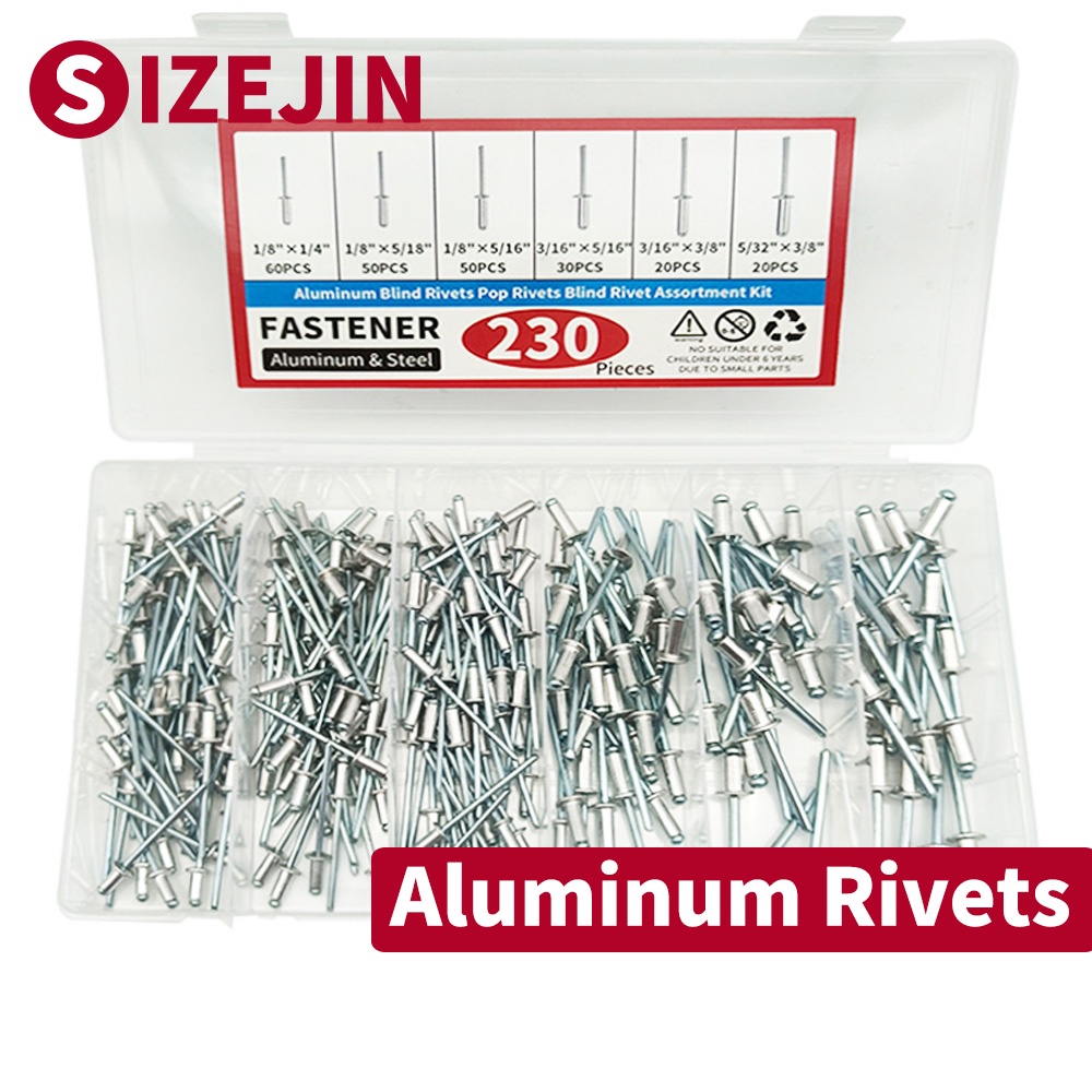 230PCS Aluminium Dome Head Blind Rivets Assorted Set M3.2 M4 M4.8 Steel ...