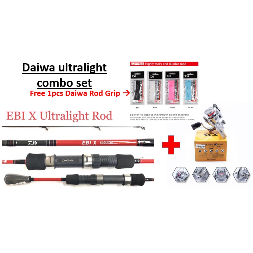 Combo Ultralight Set Daiwa Crossfire LT 1000 With Daiwa EBI X Spinning Rod  Extra Free Gift Daiwa Rod Grip